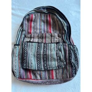 Boho Woven Stripe Backpack Ethnic Festival Rucksack Cotton Tribal Backpack